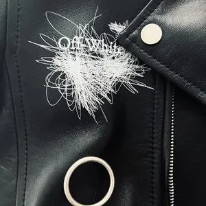 BRAND NEW Off-White c/o Virgil Abloh Arrows-Motif Biker Jacket (BLACK  Leather)